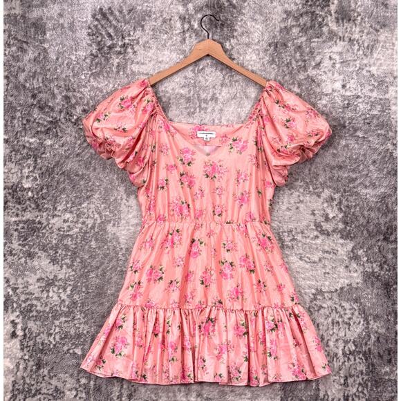 LoveShackFancy x Target Dress 14 Womens Pink Satin Tiered Floral Babydoll - Picture 1 of 8